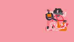 Illustration shows a woman in a wheelchair, a character with rainclouds over their head and a third character lounging on the ground