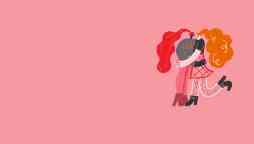 Illustration shows two women embracing