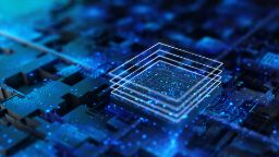 A blue-lit computer motherboard with added lights.