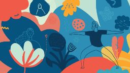 Illustration of a person's state of mind - showing two people in a garden