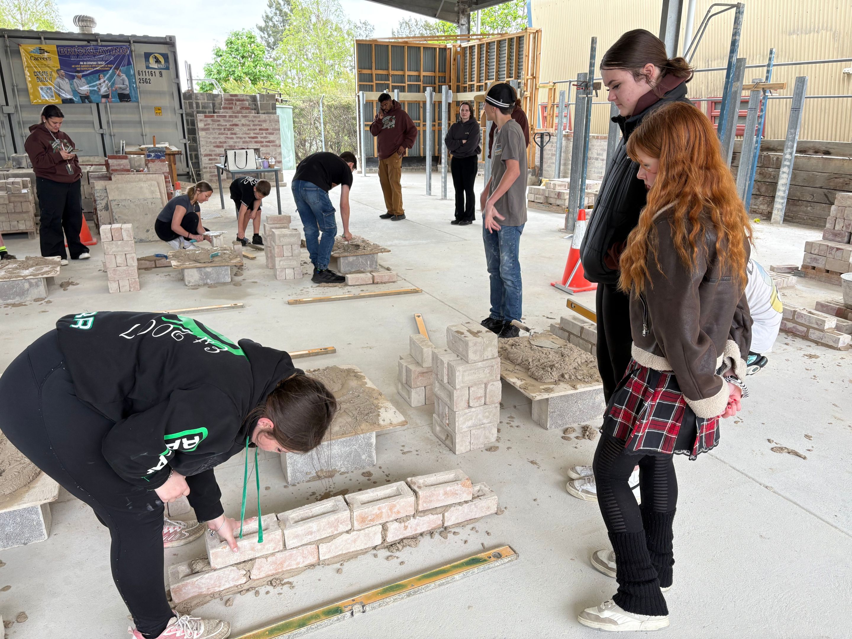 Students in a Bricklaying VET Taster workshop