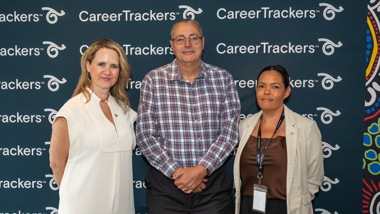 Swinburne's Pro Vice-Chancellor – Indigenous Engagement Professor John Evans with CareerTrackers CEO Taryn Marks and Intern Program Manager Nikki Smith