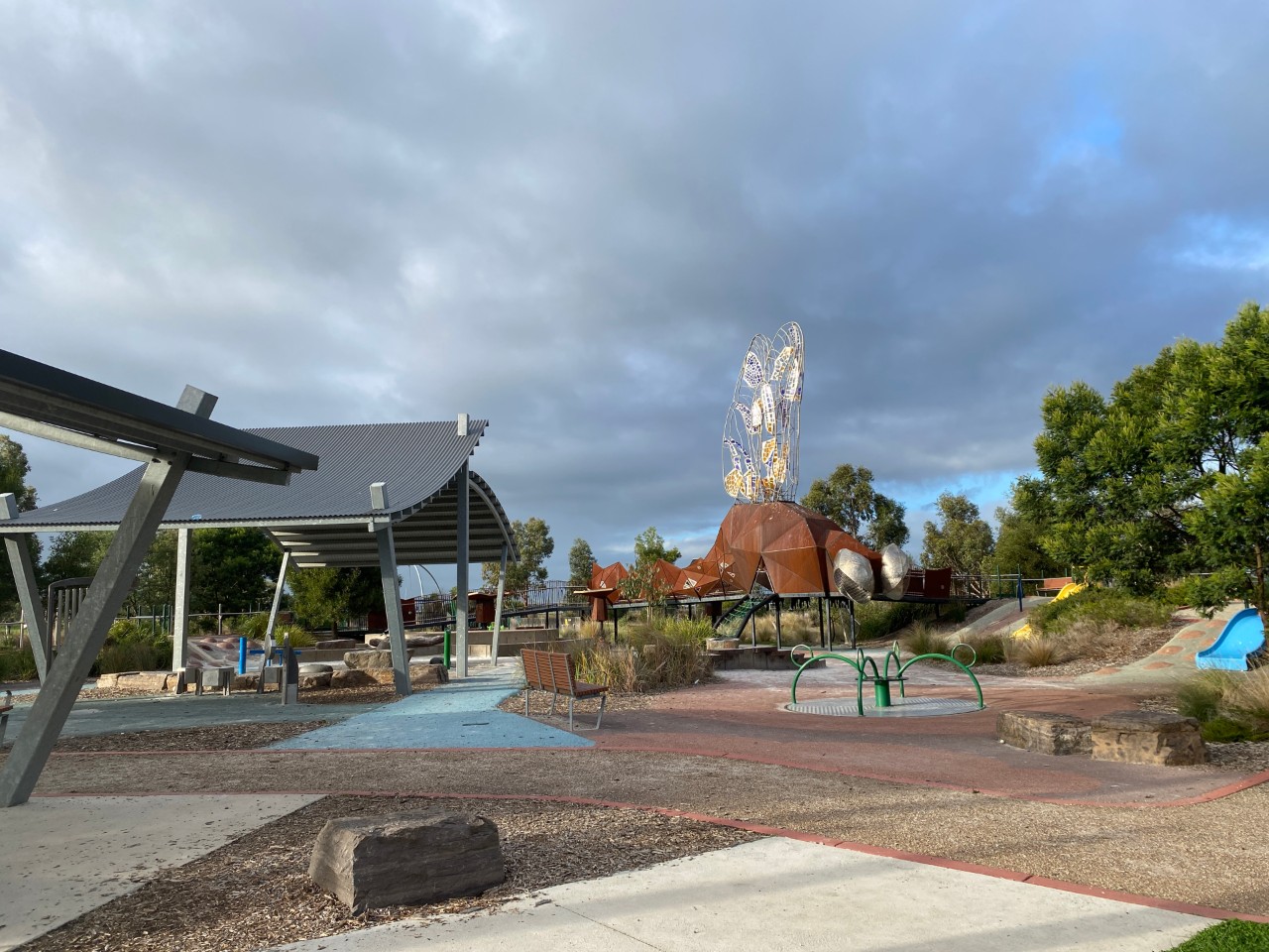 play ground scenery and grey clouds