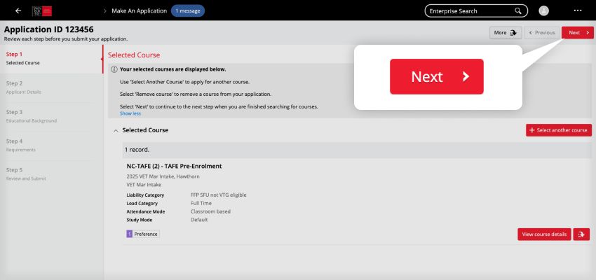 Proceed to next page screenshot. 