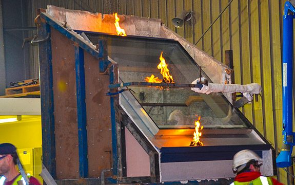 Testing fireproof capabilities of skylight. 