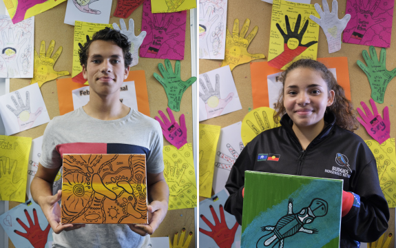 Two Marngo Designing Futures students showing their work