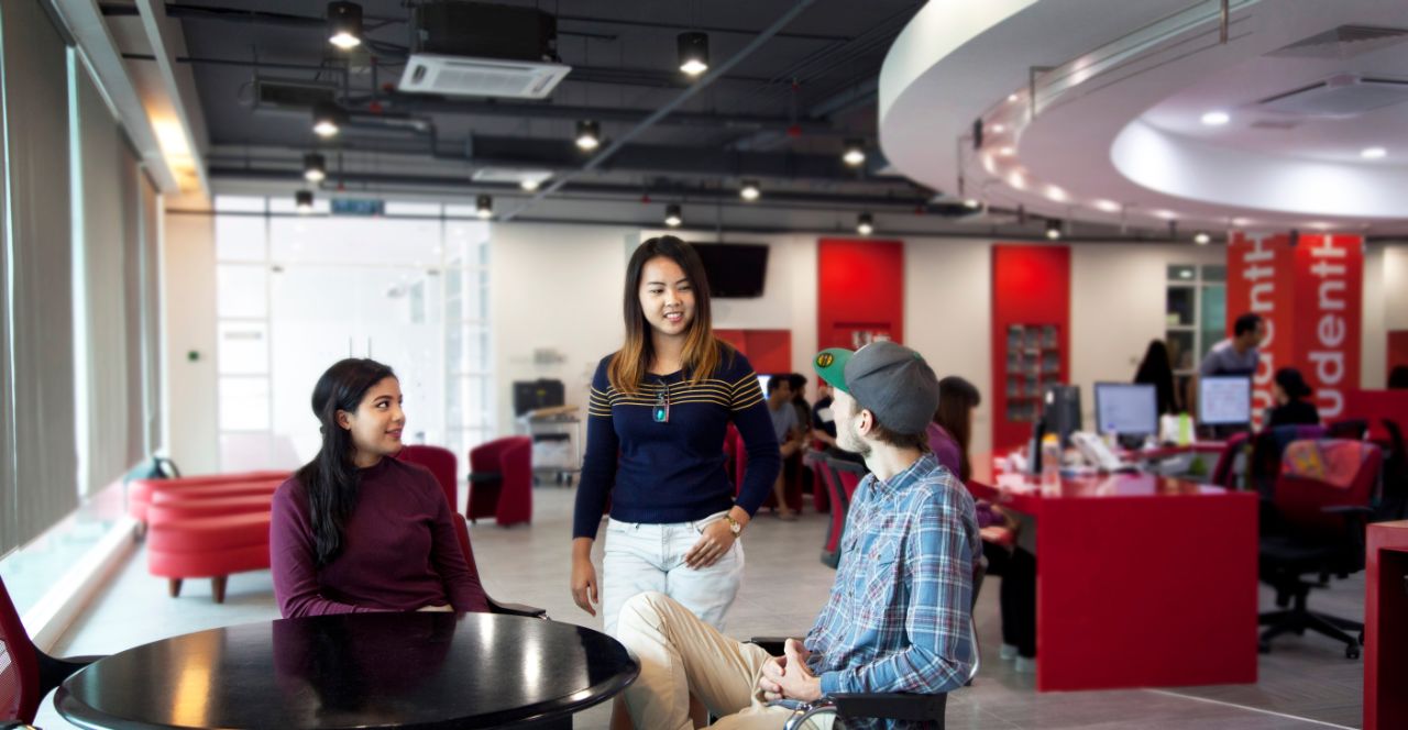 Students socialising and studying in the Sarawak Student Hub