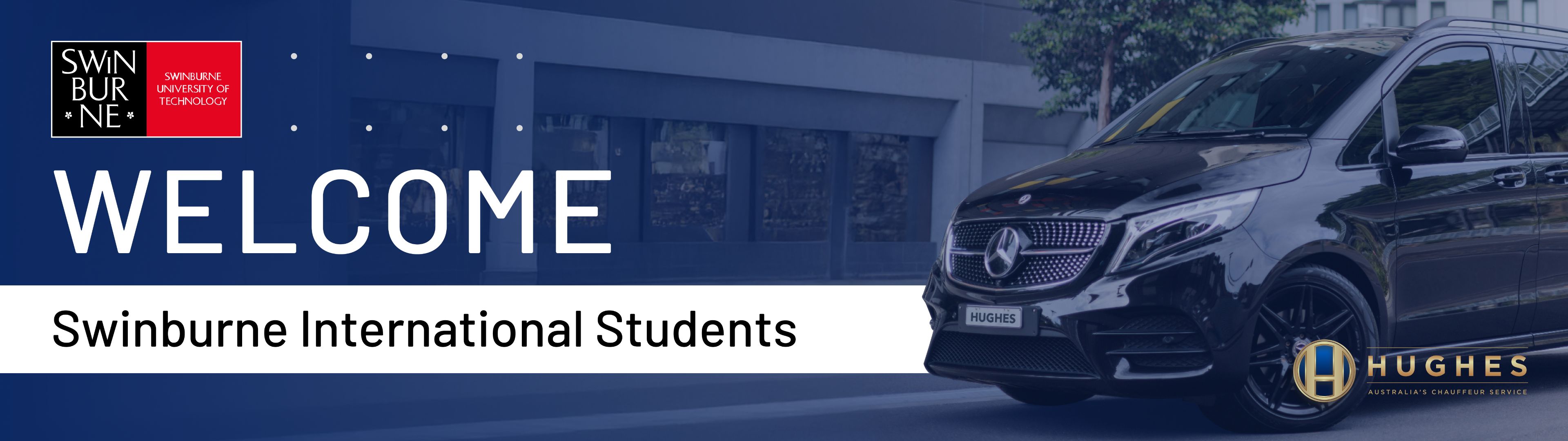 Hughes welcome sign for international students arriving at Melbourne Tullamarine Airport