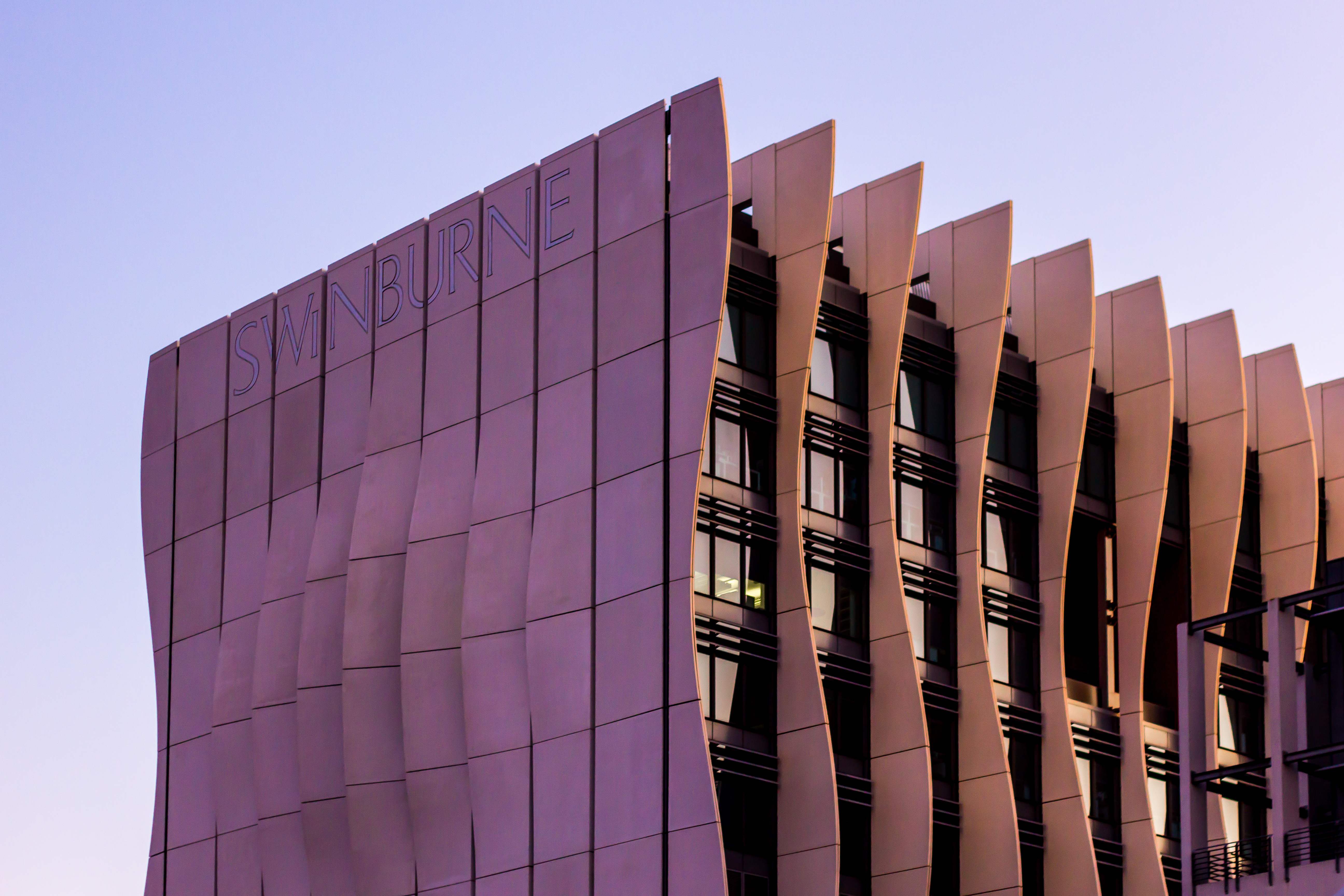The Advanced Manufacturing and Design Centre at Hawthorn Campus in the evening