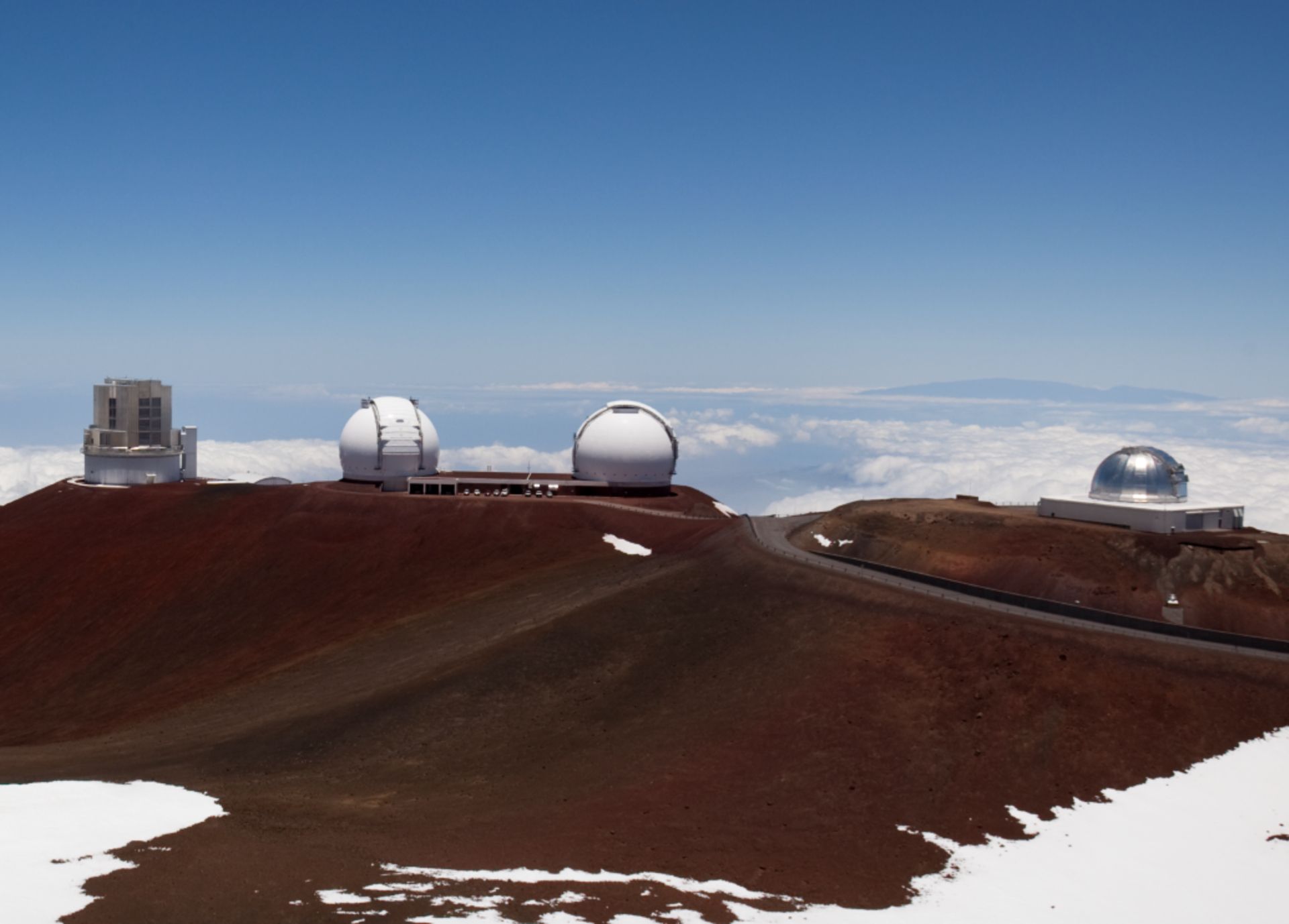 W. M. Keck Observatory on top of snowy Mauna Kea in Hawaii