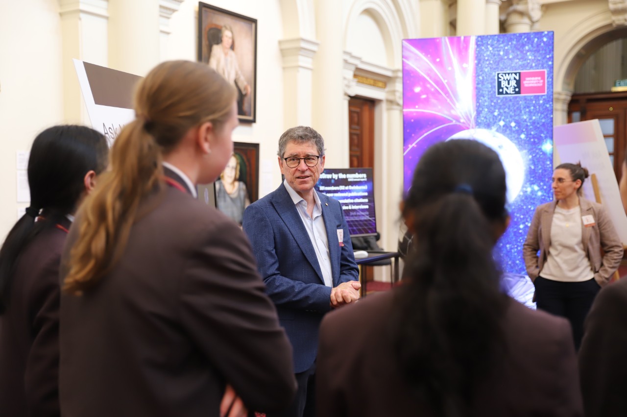 Haileybury high school students hearing from Prof. Matthew Bailes  