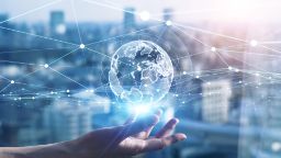 Digital rendition of global communication network concept