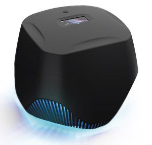 Image of black and glowing blue bottom, prototype gold detector 