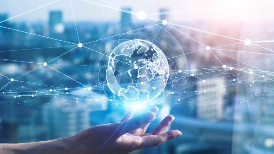 Hand with world holograph