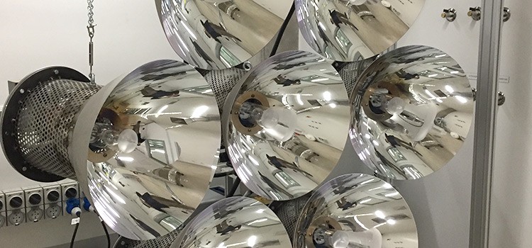 Swinburne's in-house designed solar simulator includes an array of seven 6-kilowatt lamps 