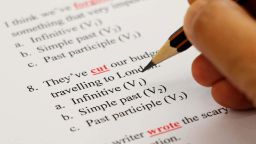 Close-up shot of English examination paper