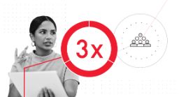 Text says '3 times' on a white background with girl and a laptop, with an organisational chart icon.