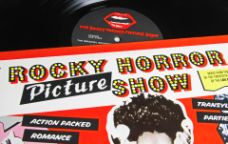 Closeup of vinyl record cover of movie soundtrack rocky horror picture show